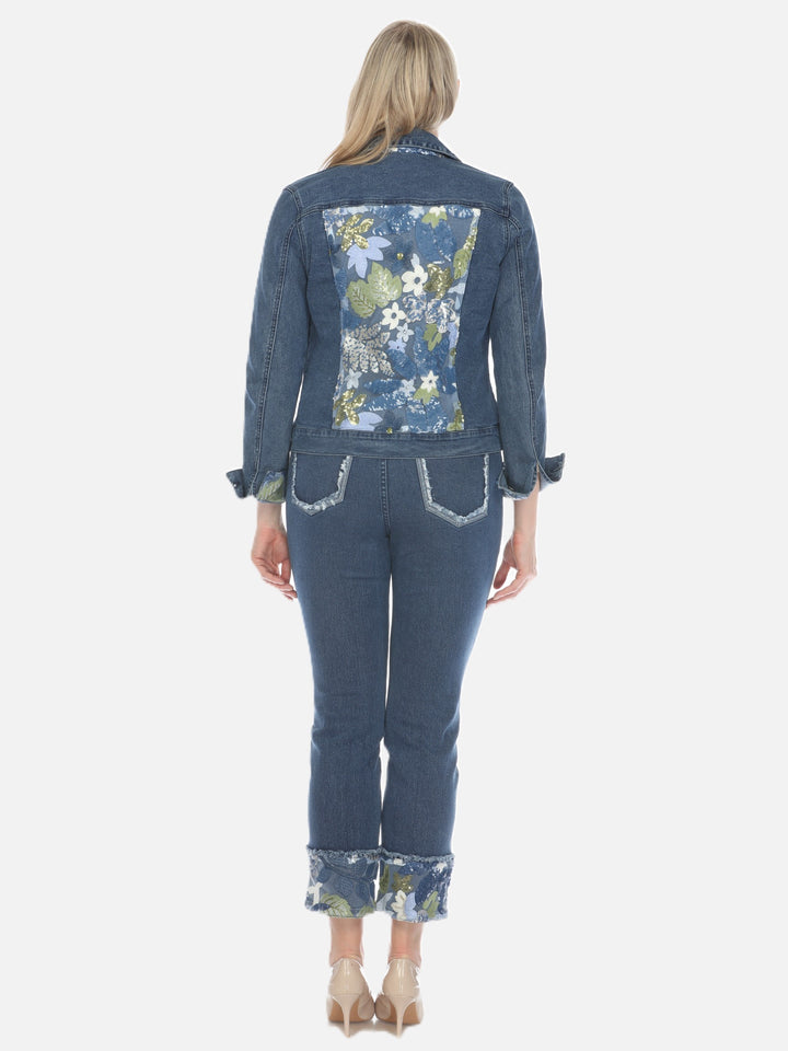 Adell Sequin Floral Cuff Jean