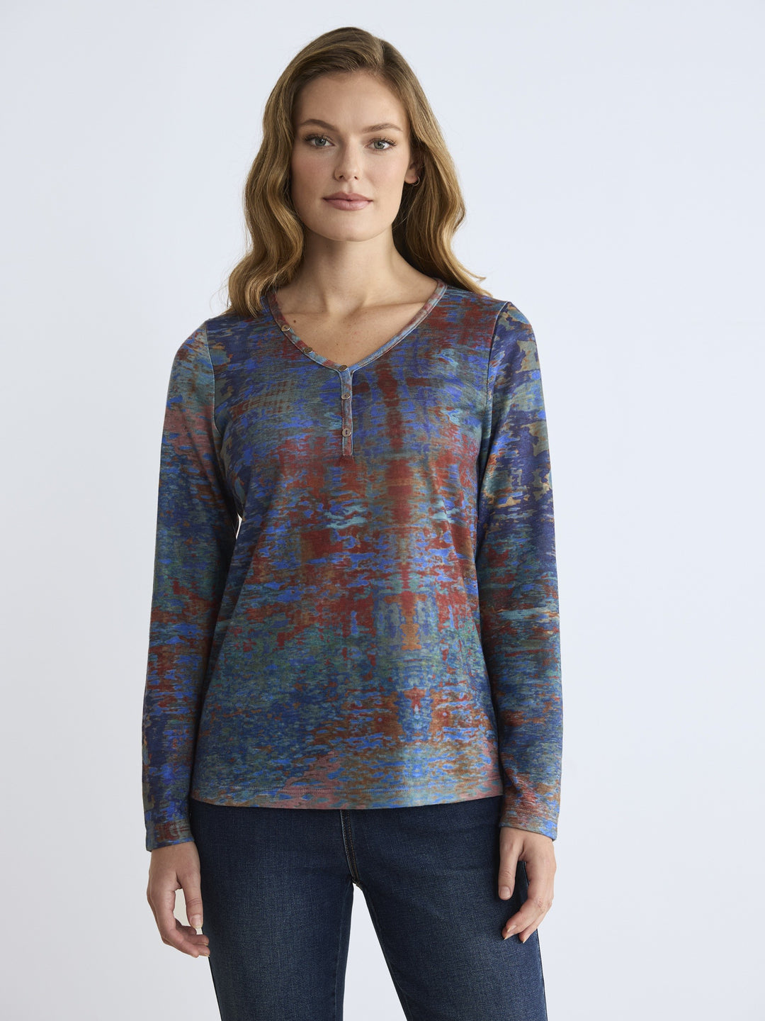 Autumn Reflection Print V-Neck Top
