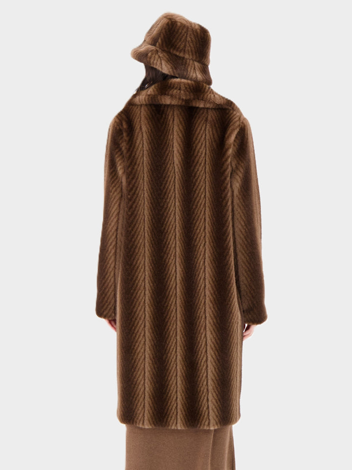Bark Herringbone Stripe Faux Fur Coat