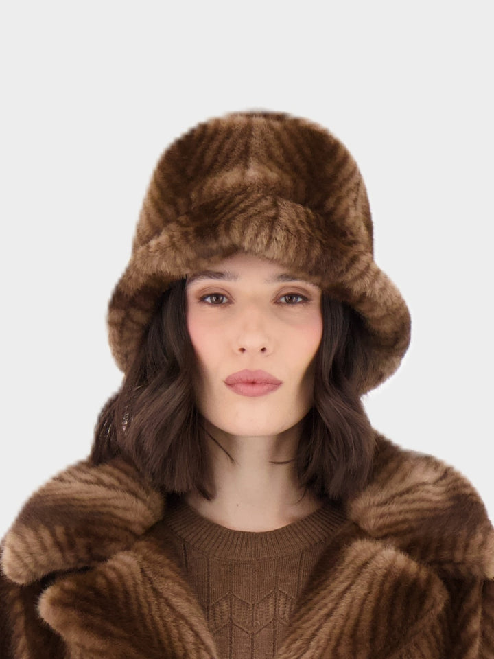 Bark Herringbone Stripe Faux Fur Hat