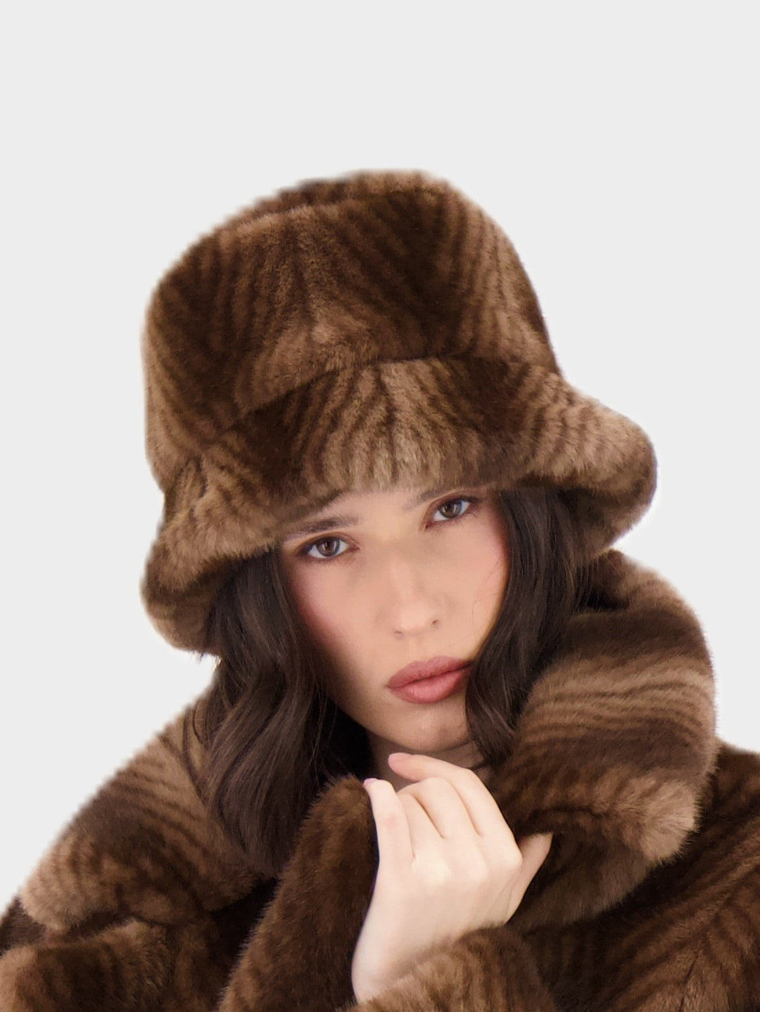 Bark Herringbone Stripe Faux Fur Hat