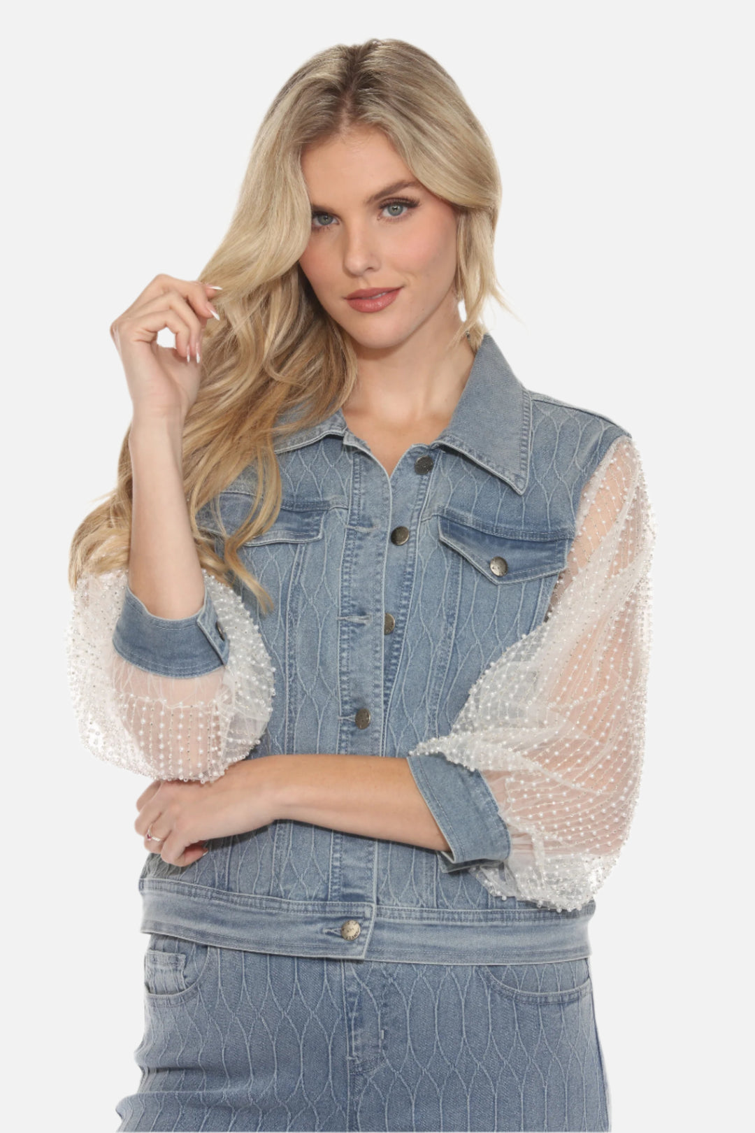 Bella Pearl Sleeve Denim Jacket