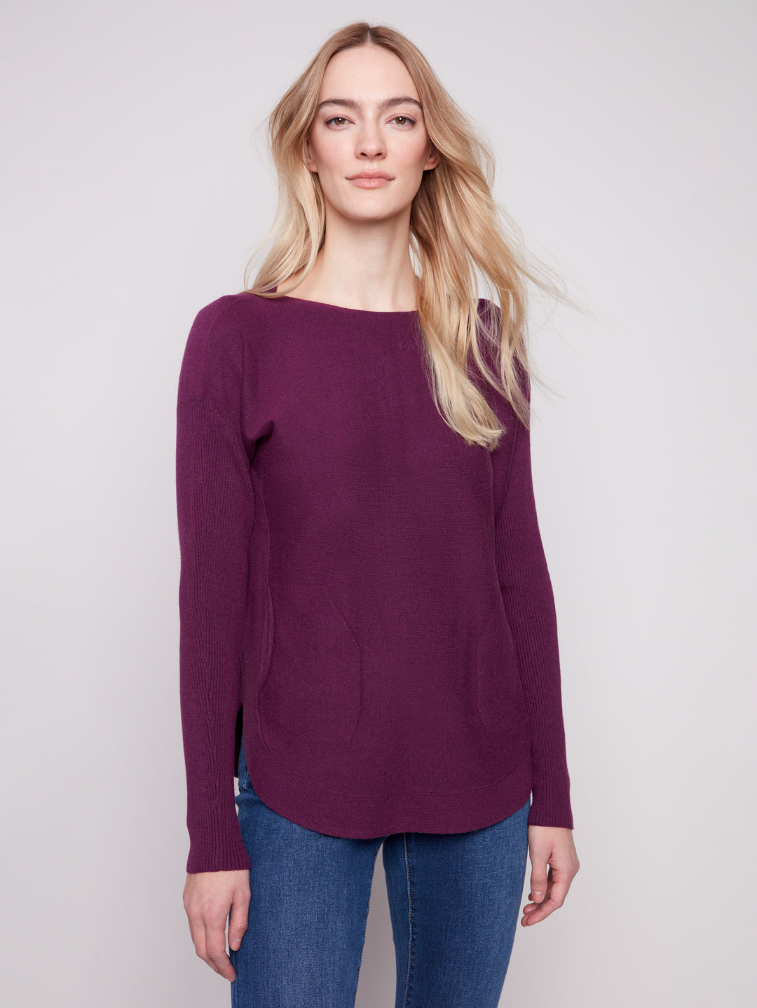 Berry Lace-Up Back Plushy Knit Sweater