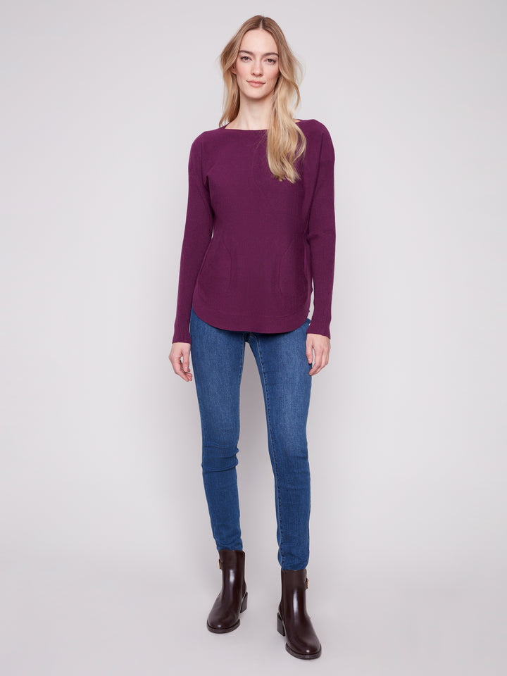 Berry Lace-Up Back Plushy Knit Sweater