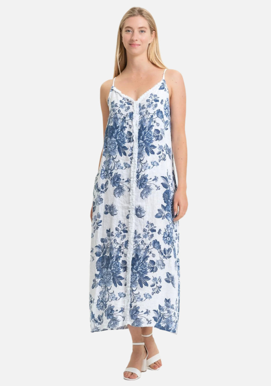 Bianco Floral Fringe Linen Dress