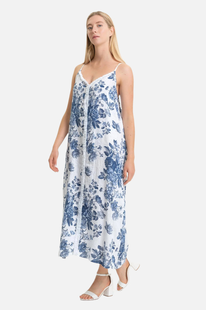 Bianco Floral Fringe Linen Dress