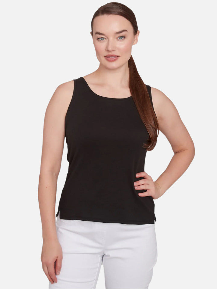 Black Cotton Rib Knit Tank Top