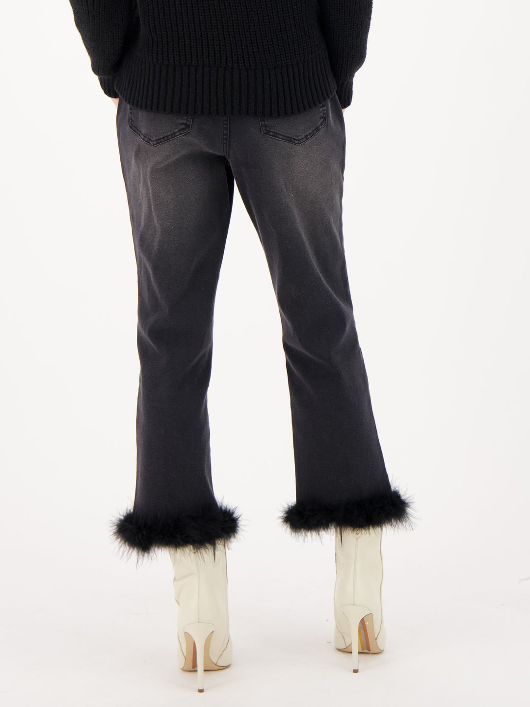 Black Removeable Faux Fur Hem Jean