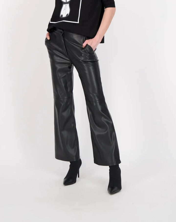 Black Vegan Leather Flare Leg Pant
