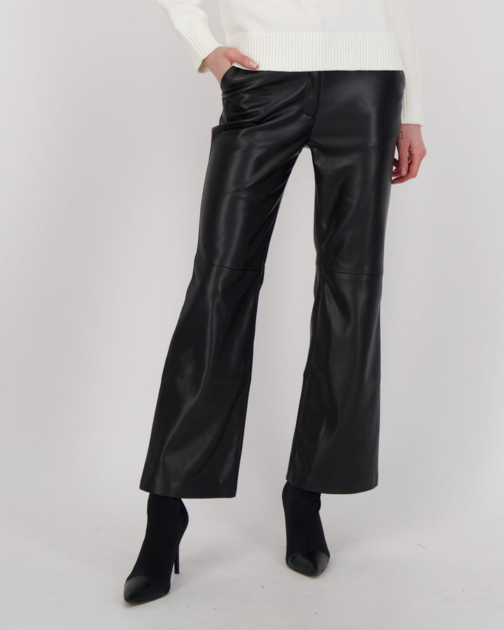 Black Vegan Leather Flare Leg Pant