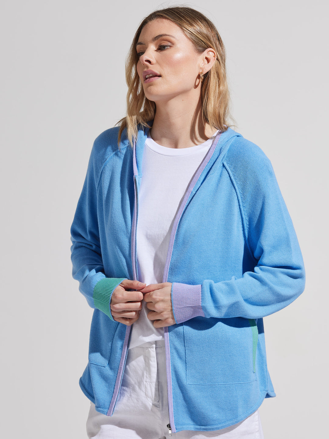 Blue Chunky Cotton Hoodie