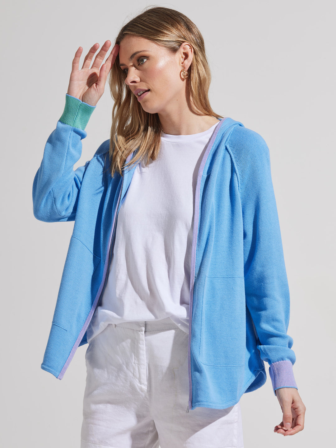 Blue Chunky Cotton Hoodie