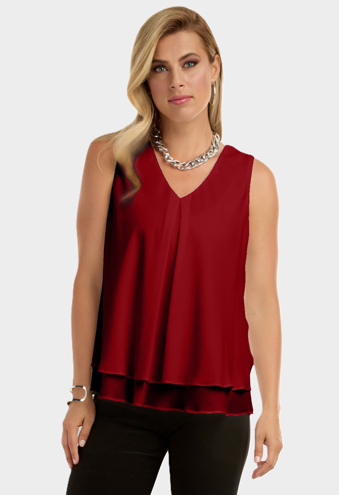 Burgundy V-Front Layered Essential Blouse