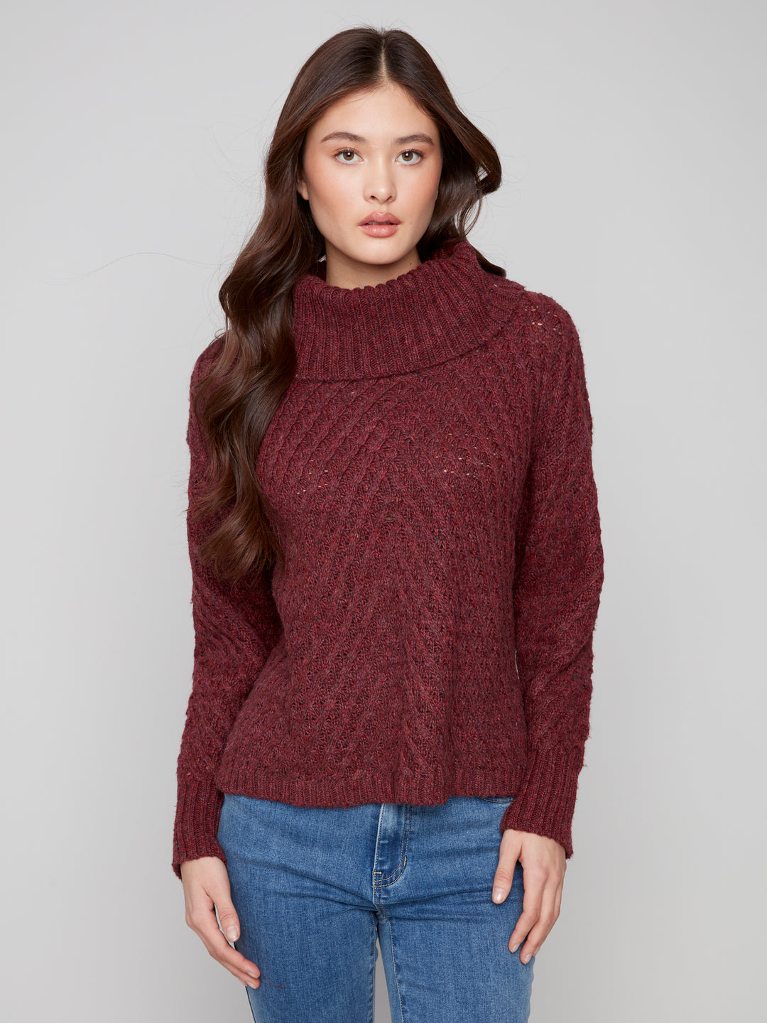 Cabernet Diagonal Cable Knit Sweater