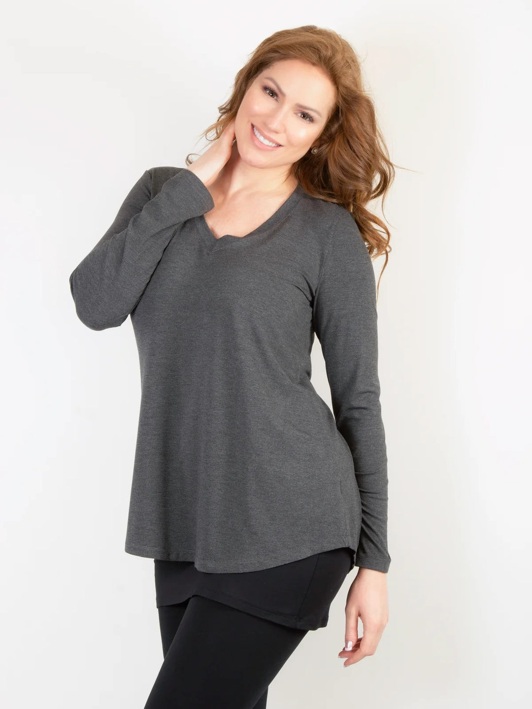 Charcoal Eco Bamboo Jersey V-Neck Top