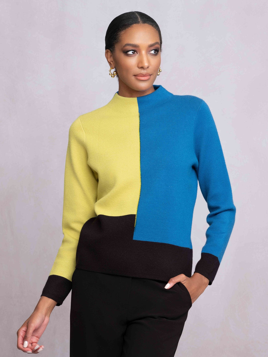 Colour Blocked Funnel Neck Sweater