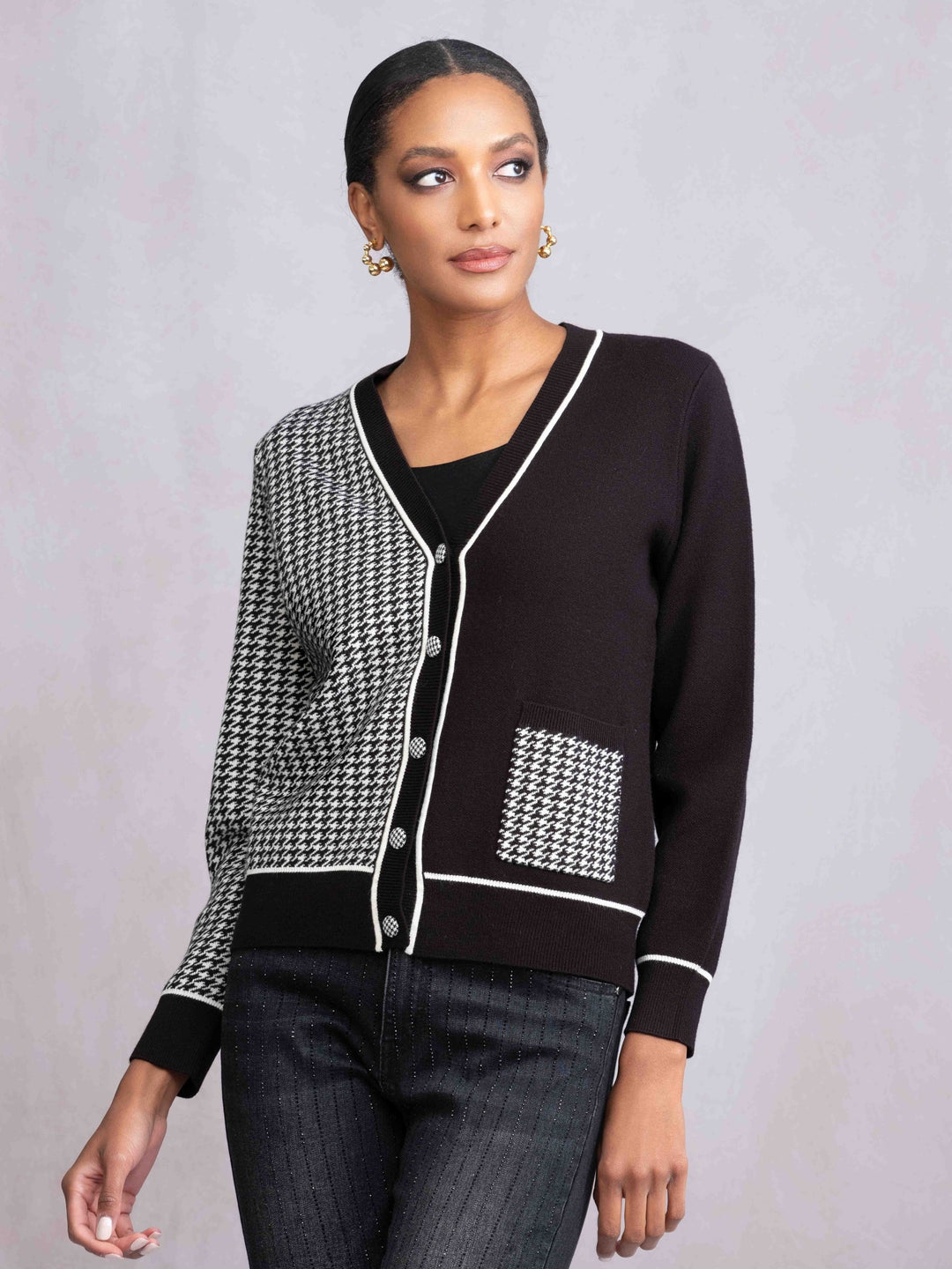 Colour Blocked Houndstooth Cardigan