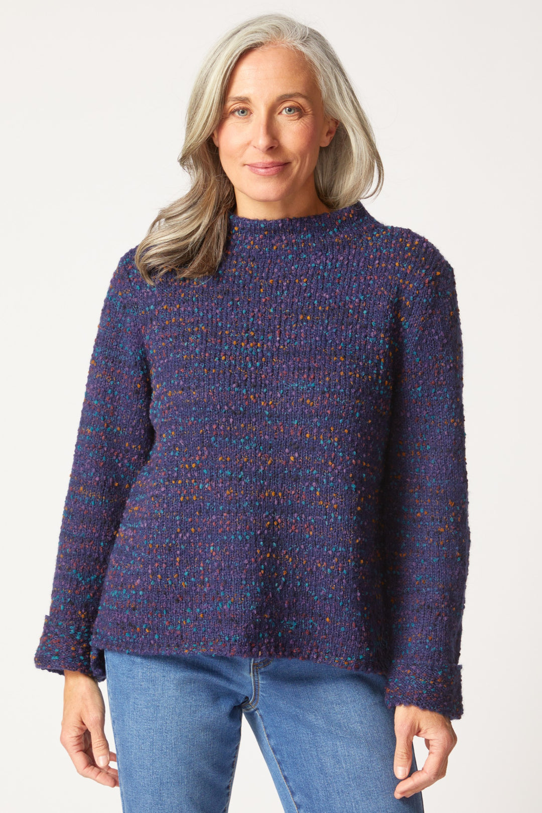 Confetti Navy Funnel Neck Pullover