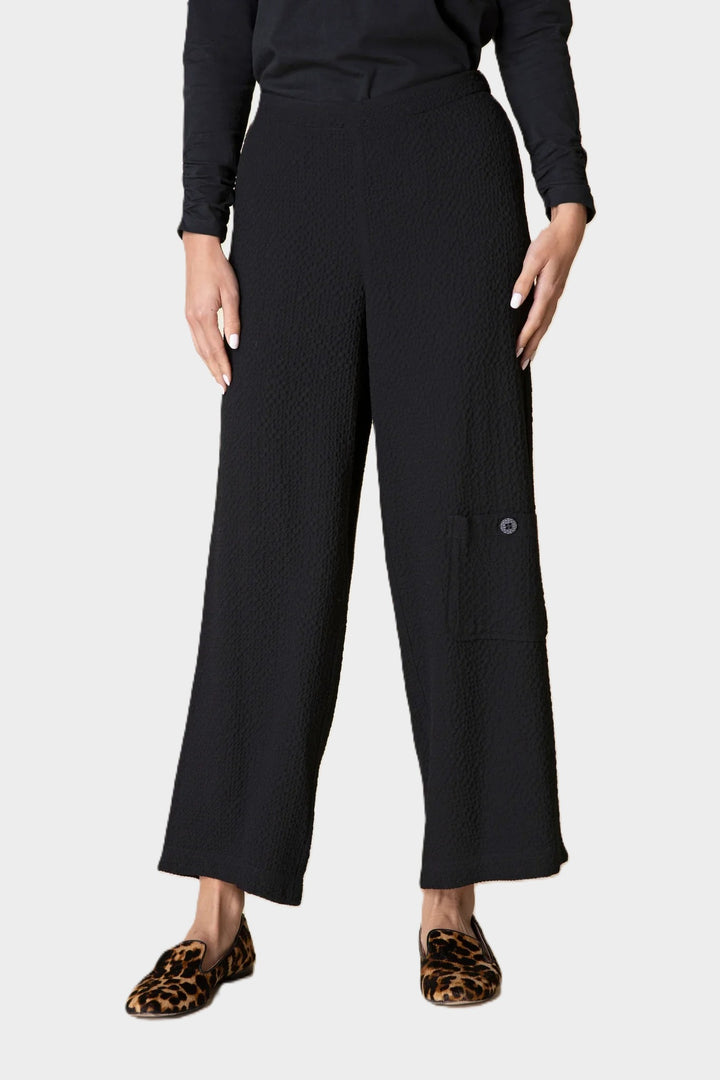 Crinkle Crepe Black Flat Front Ankle Pant