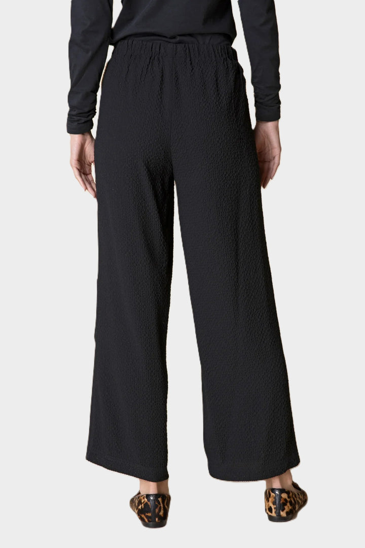 Crinkle Crepe Black Flat Front Ankle Pant