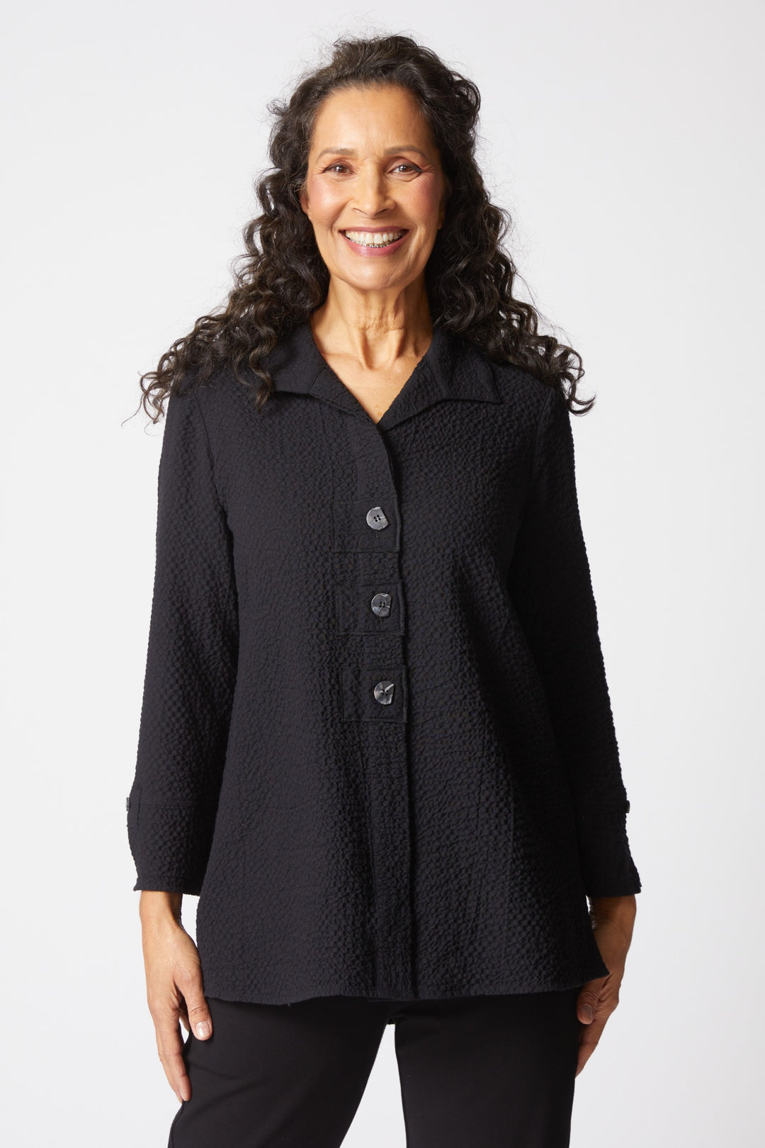 Crinkle Crepe Black Patch Button Tunic