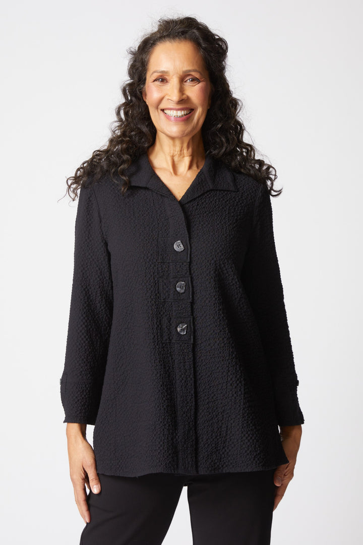 Crinkle Crepe Black Patch Button Tunic