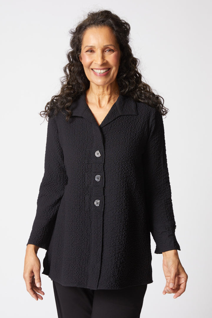 Crinkle Crepe Black Patch Button Tunic