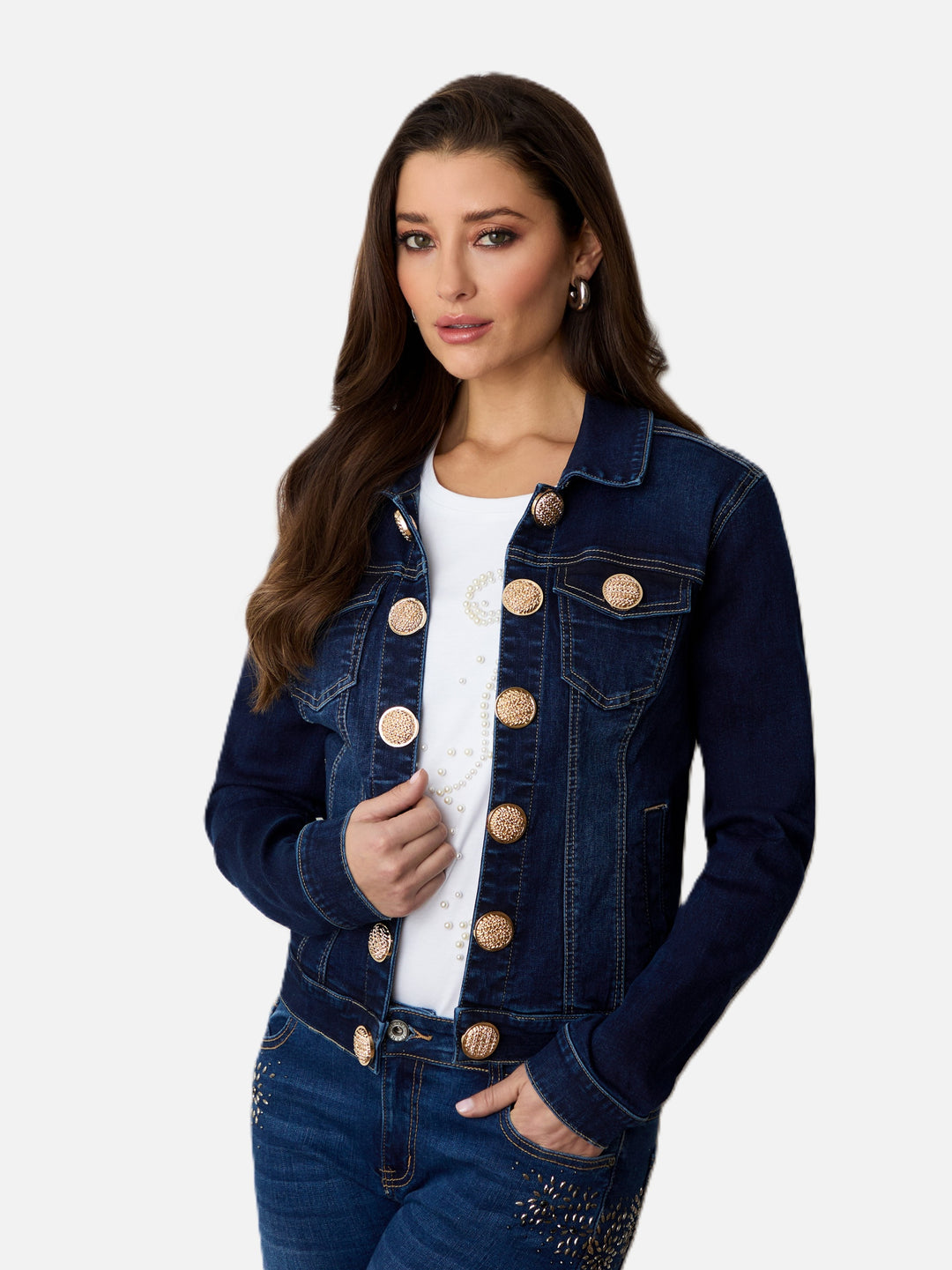 Dark Denim Gold Button Jacket