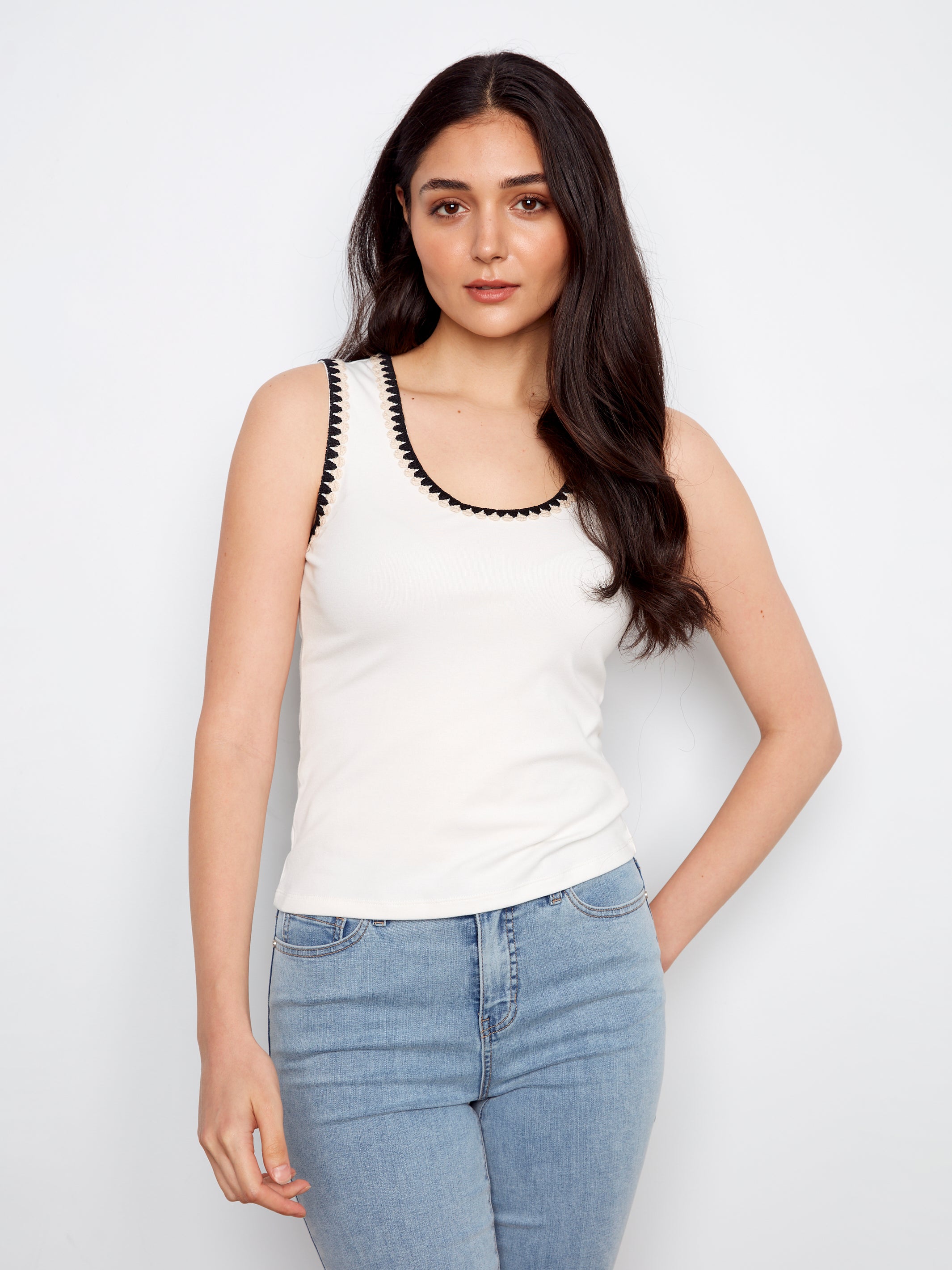 Ecru Crochet Edge Sleeveless Top | Cathy Allan Ladieswear
