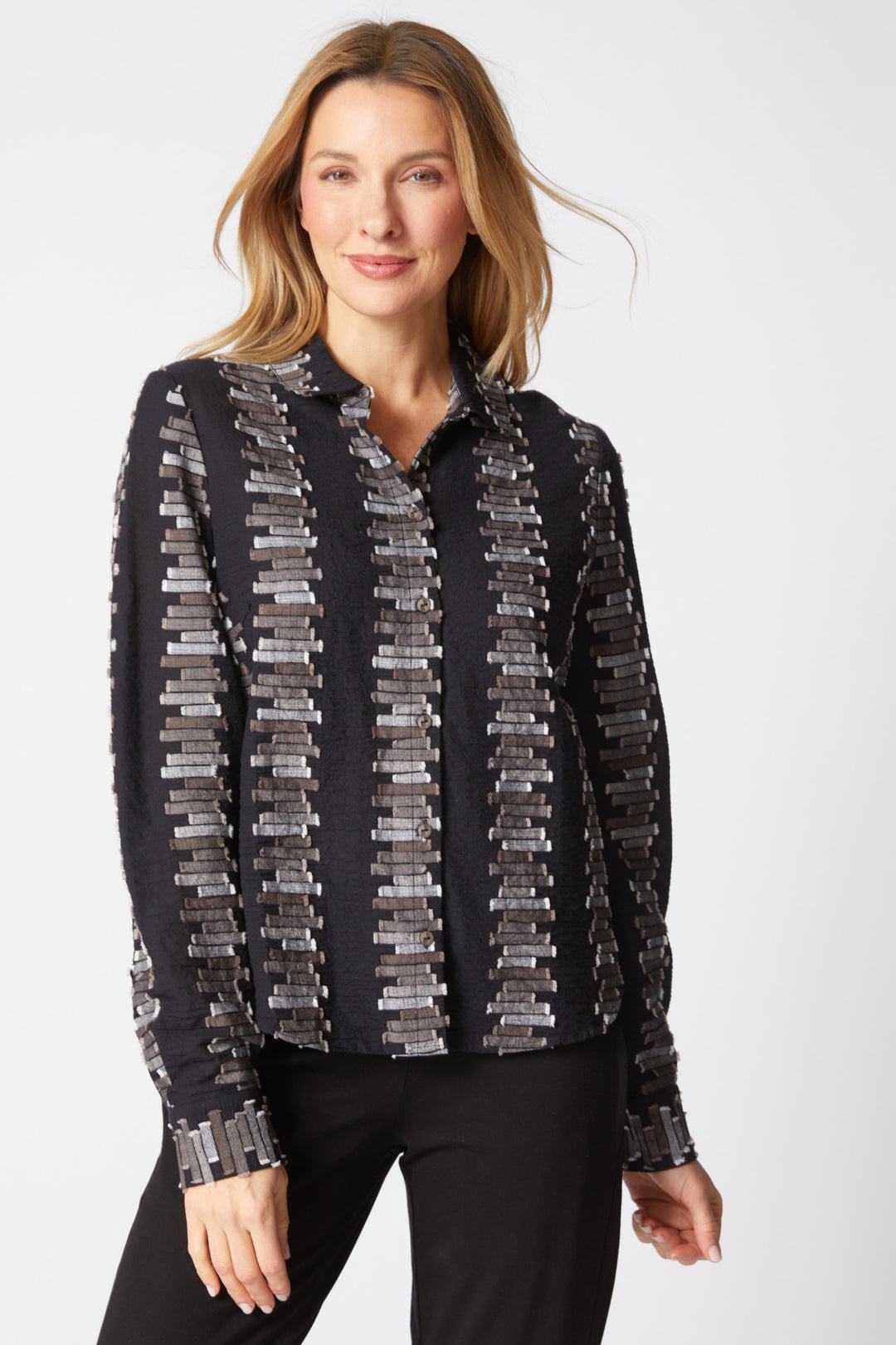 Embroidered Cotton Black Shaped Hem Shirt