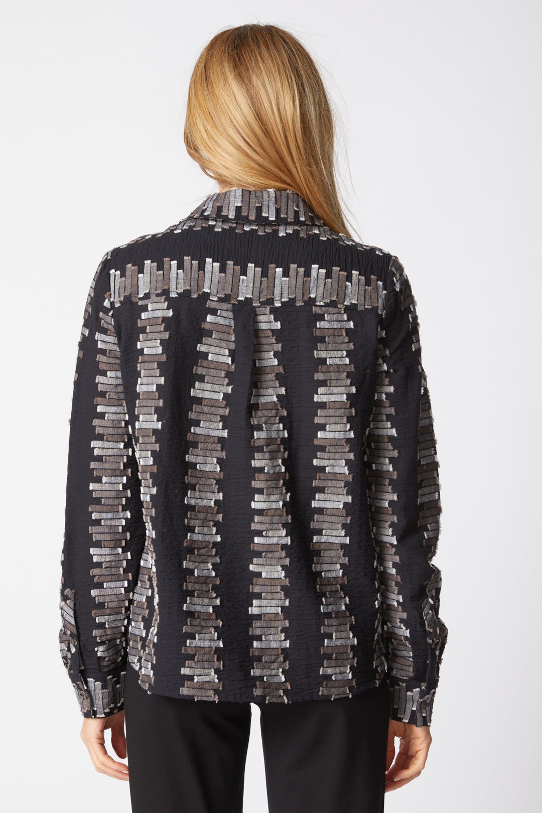 Embroidered Cotton Black Shaped Hem Shirt