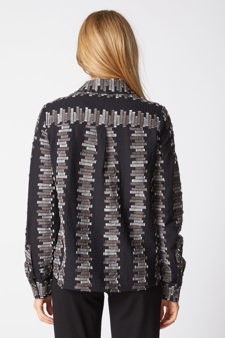 Embroidered Cotton Black Shaped Hem Shirt