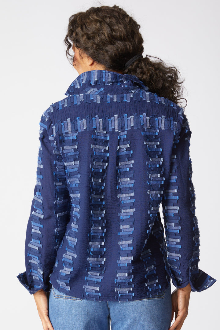 Embroidered Cotton Navy Shaped Hem Shirt