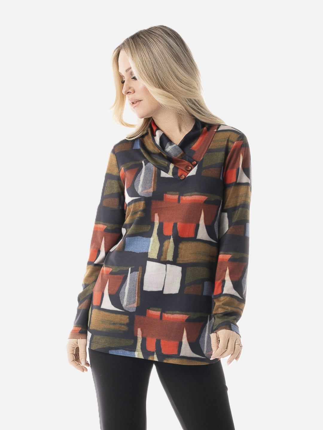 Enchanted Frosted Glass Button V-Neck Top