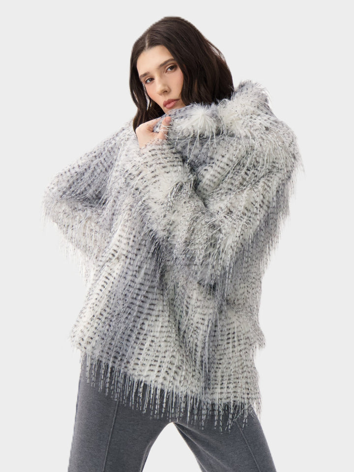 Eyelash Animal Print Faux Fur Short Coat