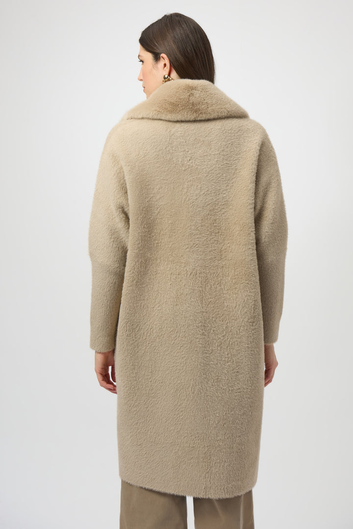 Fawn Pearl Embellished Feather Yarn Sweater Coat