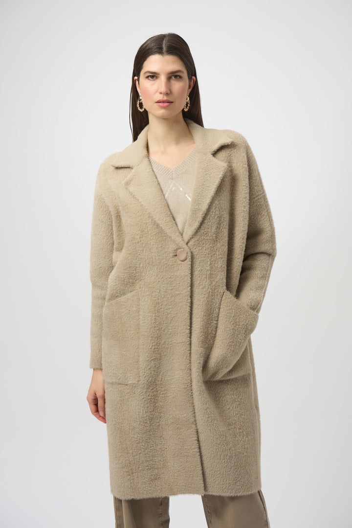 Fawn Pearl Embellished Feather Yarn Sweater Coat