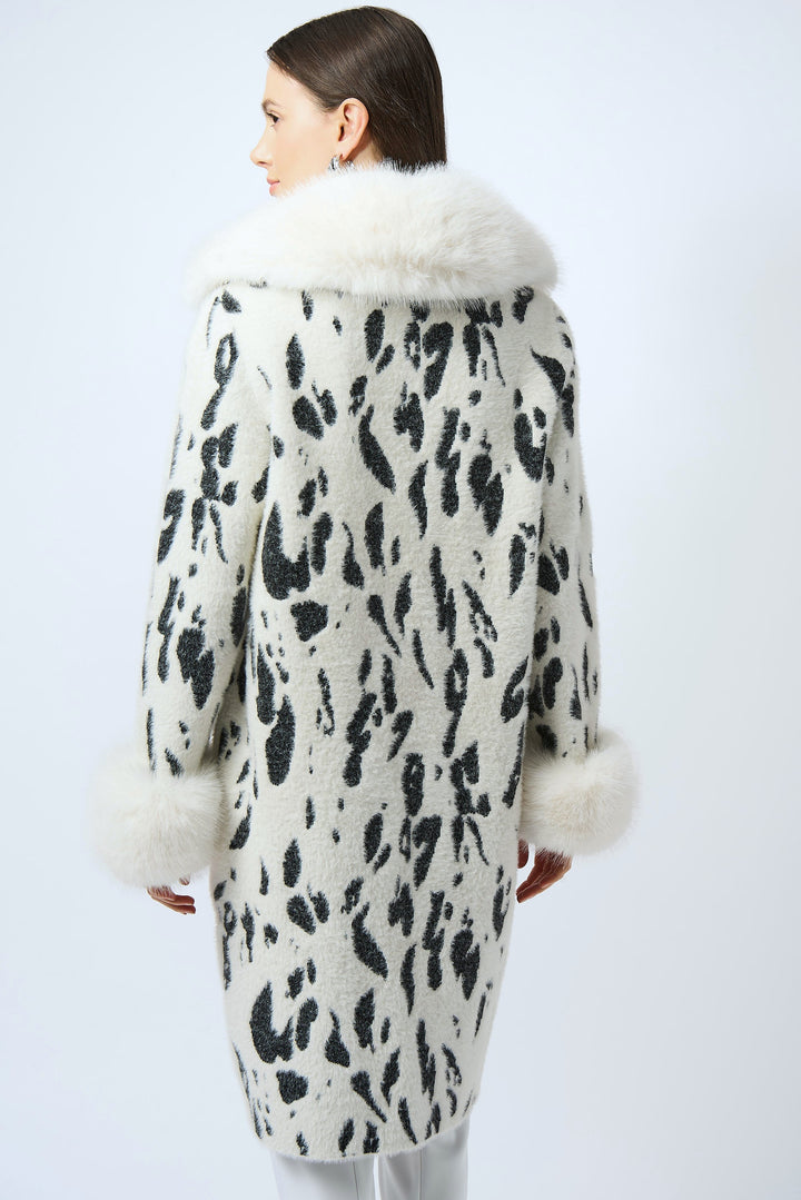 Feather Yarn and Faux Fur Animal Jacquard Coat