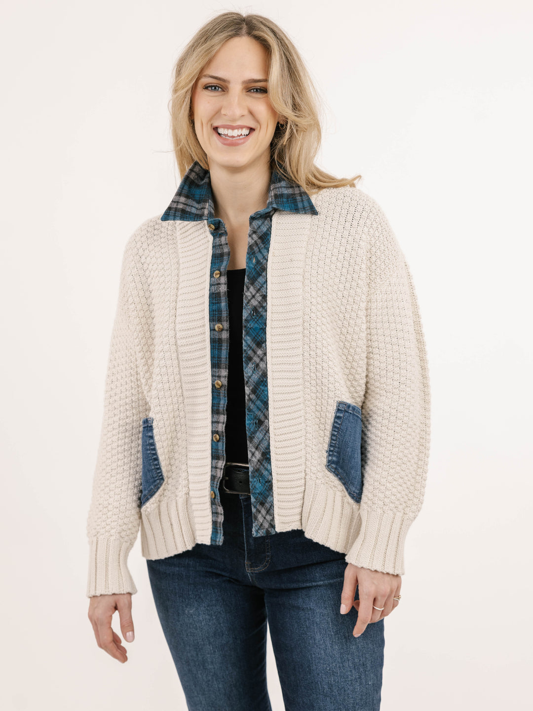 Flannel and Denim Patch Trail Sweater