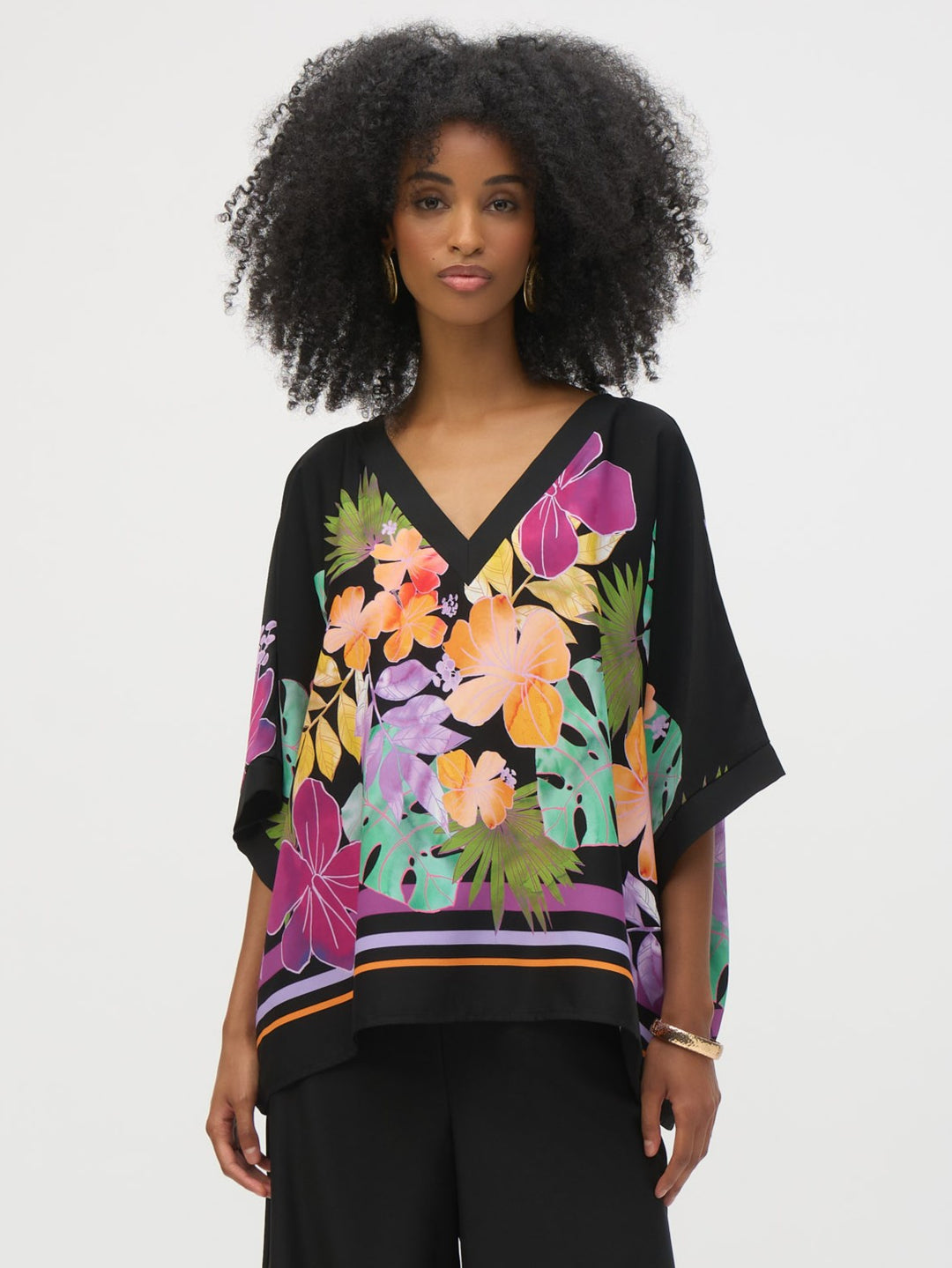 Floral Print V-Neck Boxy Top