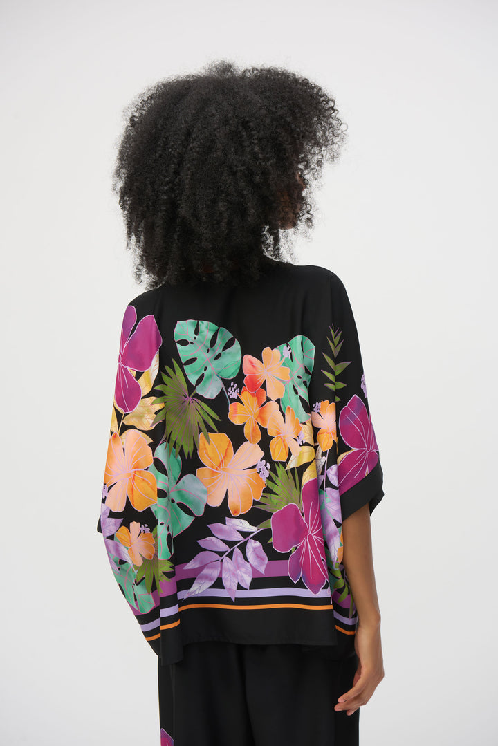 Floral Print V-Neck Boxy Top