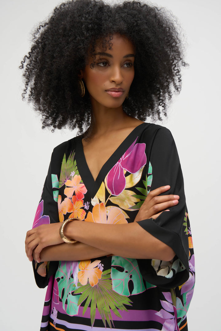 Floral Print V-Neck Boxy Top