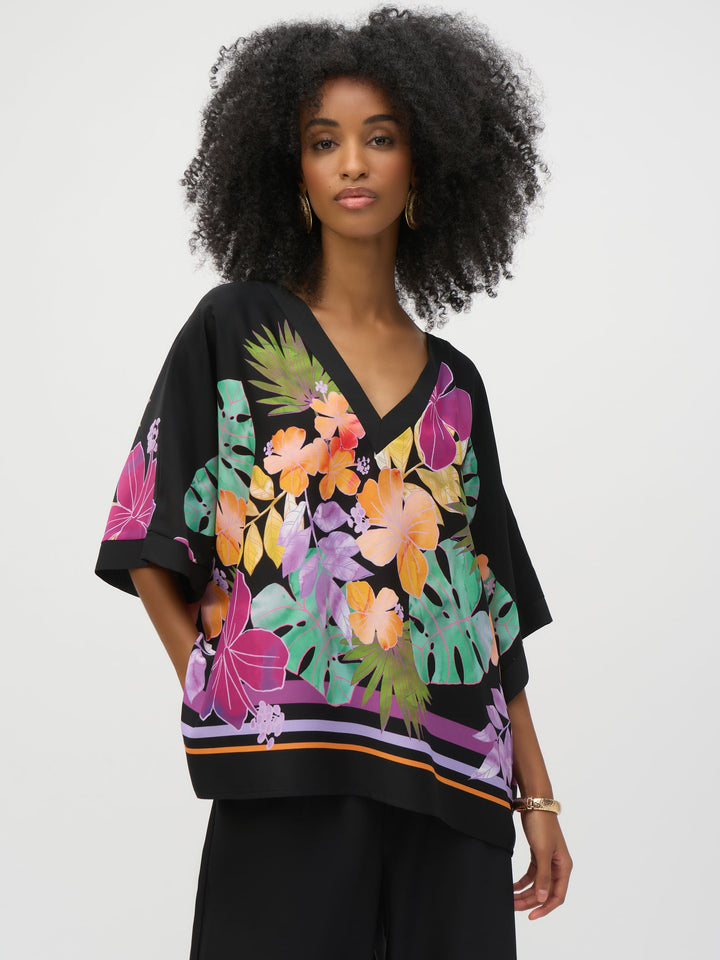 Floral Print V-Neck Boxy Top