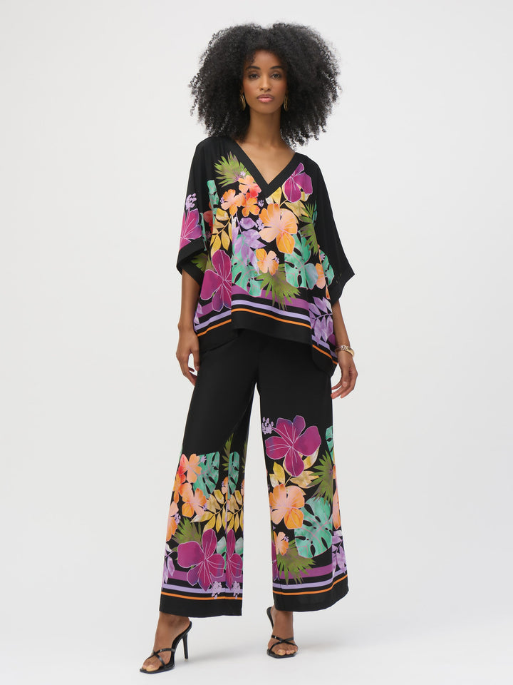 Floral Print V-Neck Boxy Top
