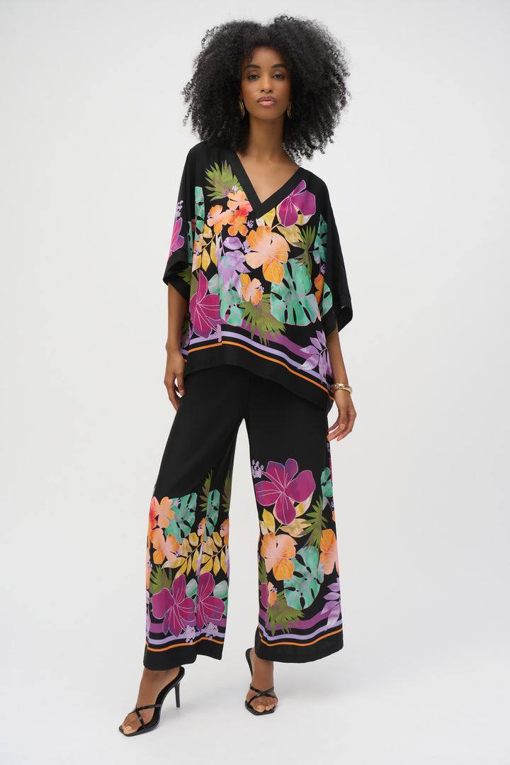Floral Print V-Neck Boxy Top