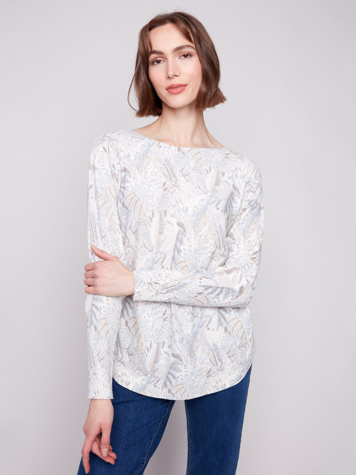 Foliage Print Round Hem Sweater