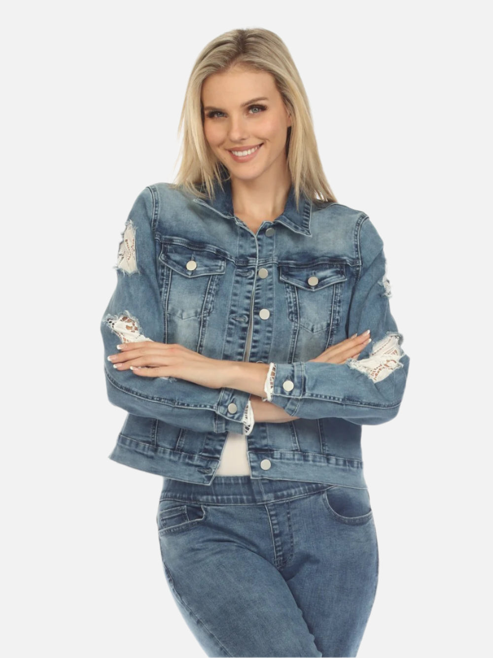 Gina Eyelet Insert Denim Jacket