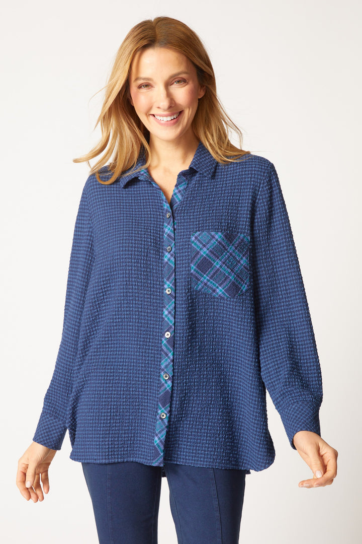 Girl Gone Plaid Navy Boyfriend Shirt