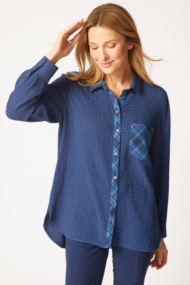 Girl Gone Plaid Navy Boyfriend Shirt