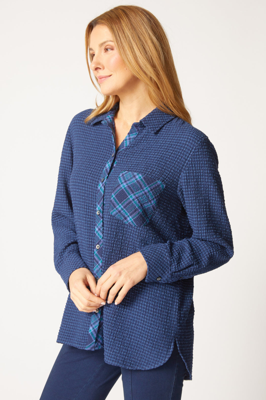 Girl Gone Plaid Navy Boyfriend Shirt